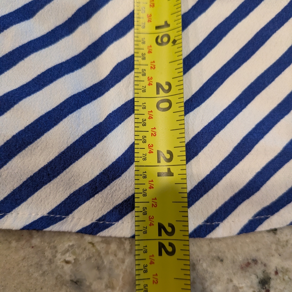 LOFT Nautical Blue White Stripe Faux Wrap Tie Waist Dress Size 6 Pockets - Picture 12 of 13